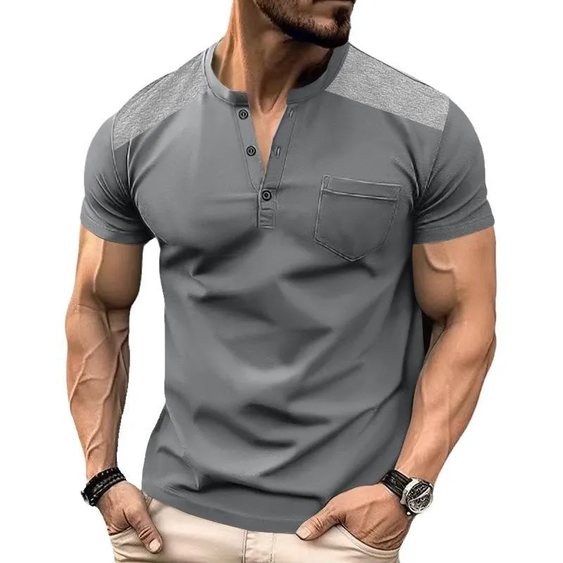 Men's Colorblock Henley Collar Short Sleeve T-shirt 27469513Z sold by Manly