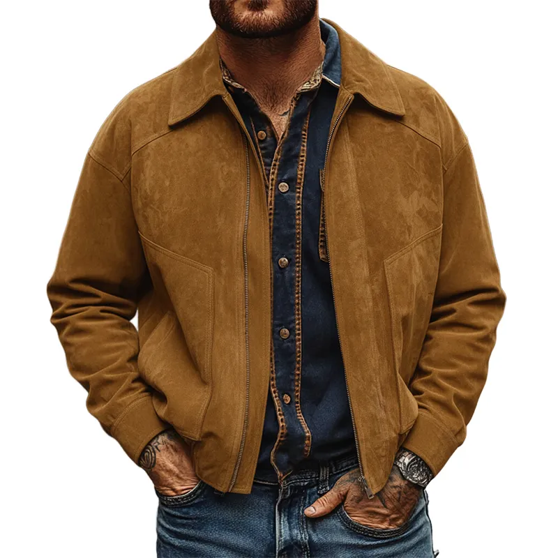 Men's Retro Solid Color Faux Suede Collar Jacket MTA2148K6X sold by Manly