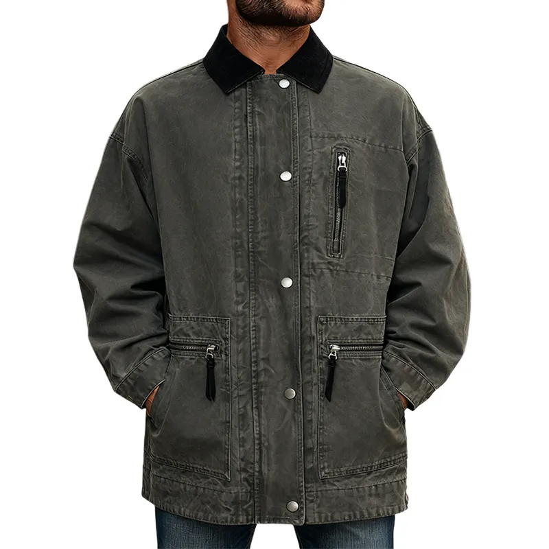 Men's Retro Washed Collar Patchwork Button Mid-Length Coat MTA2127K8X sold by Manly