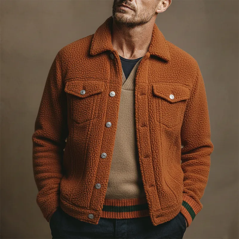 Men's Solid Color Fleece Lapel Button Jacket MTA2164K8X sold by Manly product image thumbnail 2