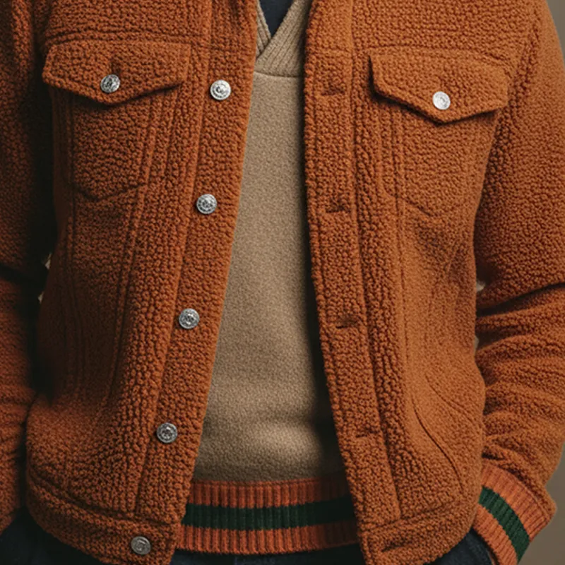 Men's Solid Color Fleece Lapel Button Jacket MTA2164K8X sold by Manly product image thumbnail 4