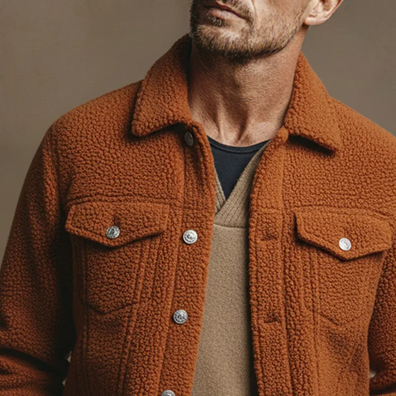 Men's Solid Color Fleece Lapel Button Jacket MTA2164K8X sold by Manly product image thumbnail 3