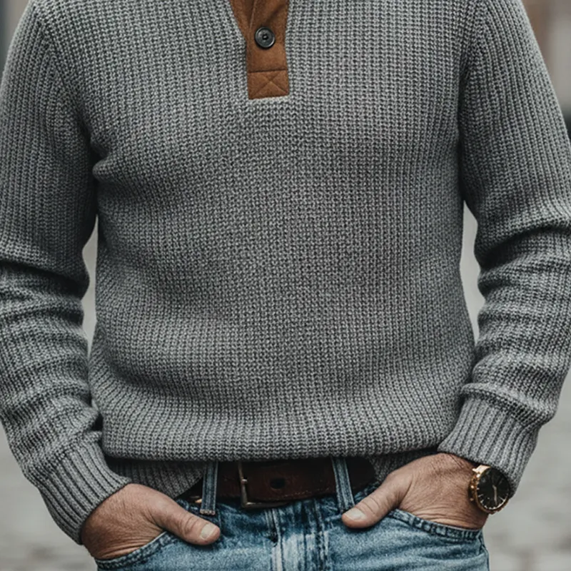 Men's Patchwork Faux Suede Knit Stand-up Collar Pullover Sweater MTA2184K0X sold by Manly product image thumbnail 4