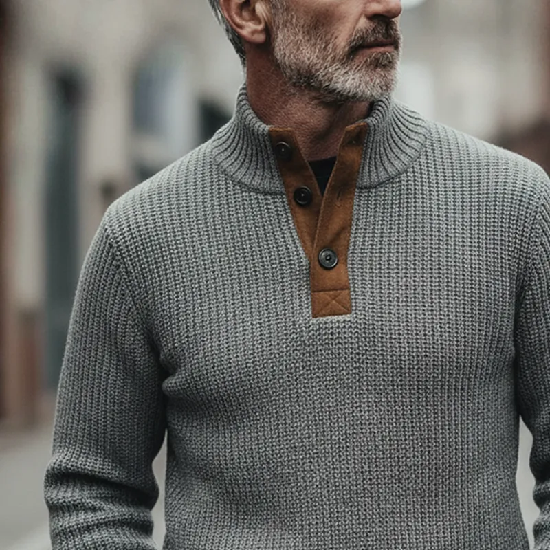 Men's Patchwork Faux Suede Knit Stand-up Collar Pullover Sweater MTA2184K0X sold by Manly product image thumbnail 3