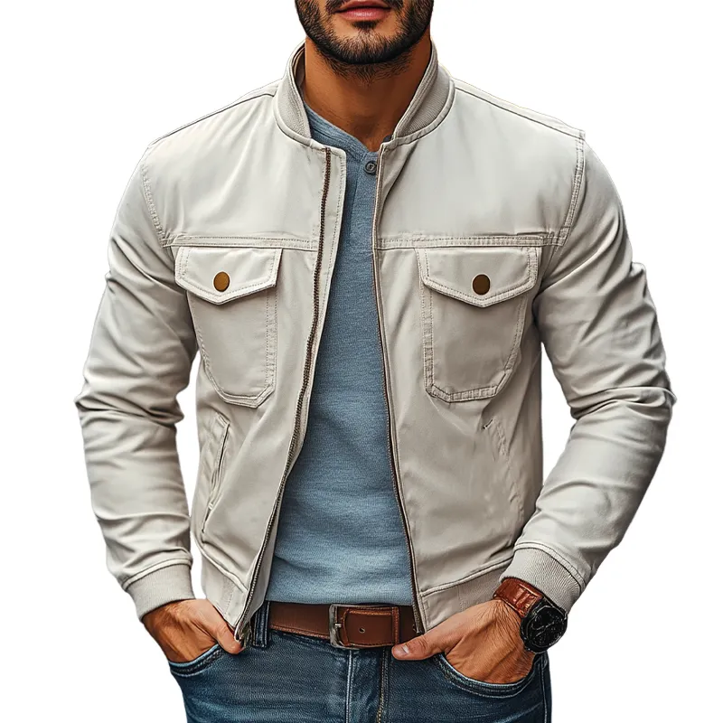 Men's Solid Color Casual Baseball Collar Zip-up Jacket MTA2003K4X sold by Manly