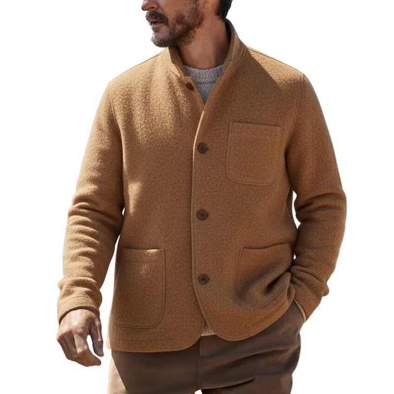 Men's Stand-up Collar Solid Color Blended Fabric Button Jacket MTA2169K3X sold by Manly