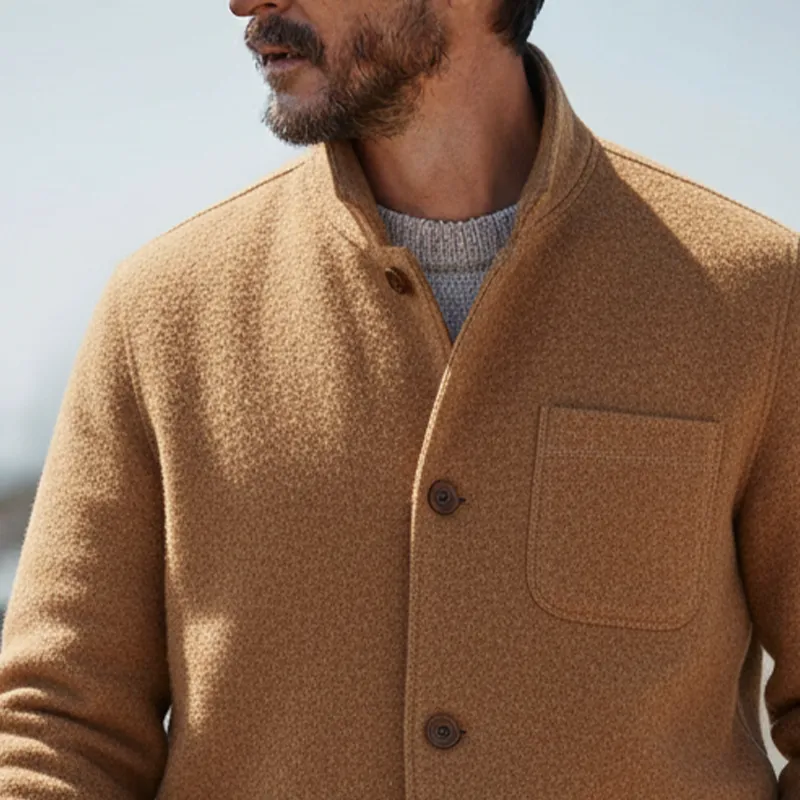 Men's Stand-up Collar Solid Color Blended Fabric Button Jacket MTA2169K3X sold by Manly product image thumbnail 3