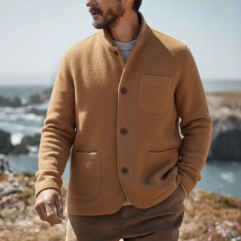 Men's Stand-up Collar Solid Color Blended Fabric Button Jacket MTA2169K3X sold by Manly product image thumbnail 2