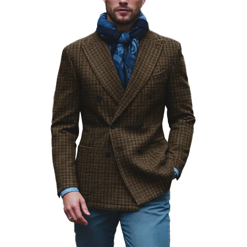 Men's Winter Retro Wool Blend Plaid Double-Breasted Suit Jacket MTA2144K7P sold by Manly