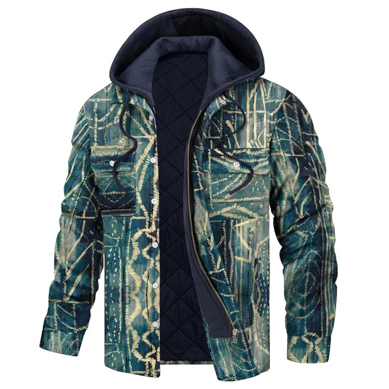 Men's Hooded Retro Graphic Print Thick Shirt Jacket 05107271Z sold by Manly