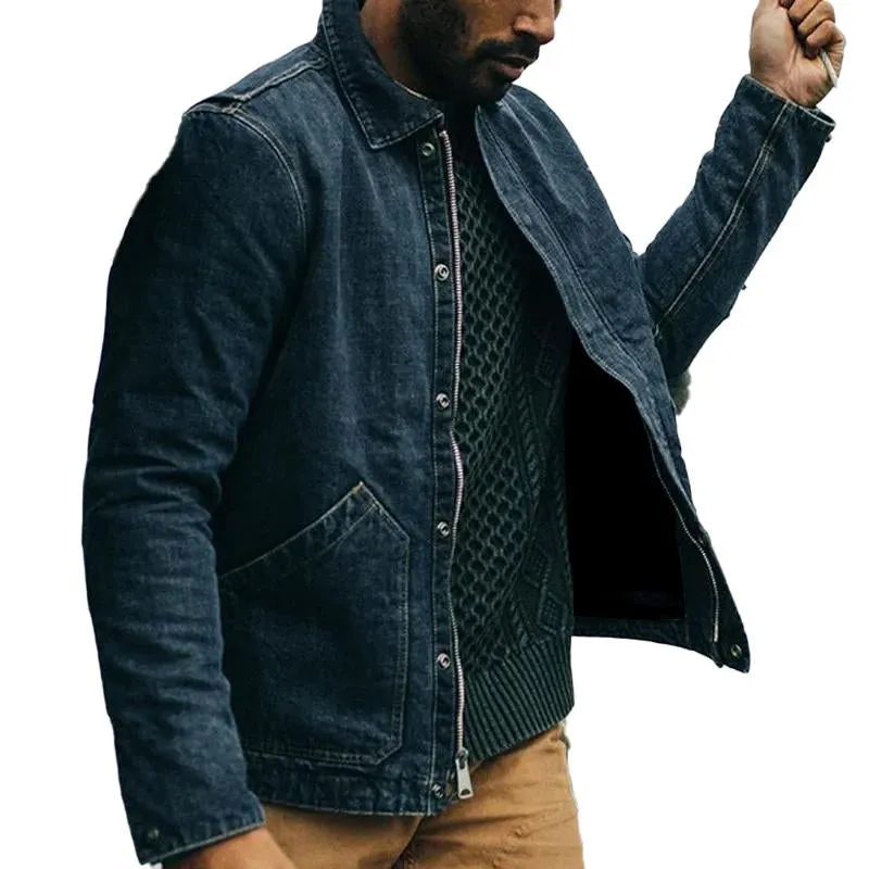 Men's Vintage Denim Lapel Big Pocket Zip Jacket 00854795Y sold by Manly