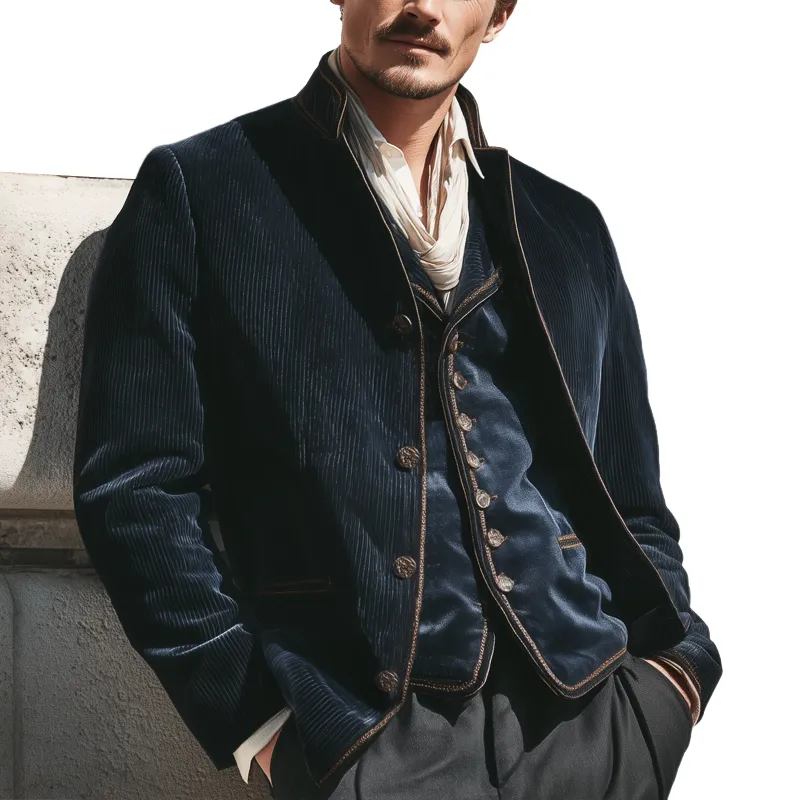 Men's Business Stand-up Collar Corduroy Single-vent Jacket MTA2175K7U sold by Manly