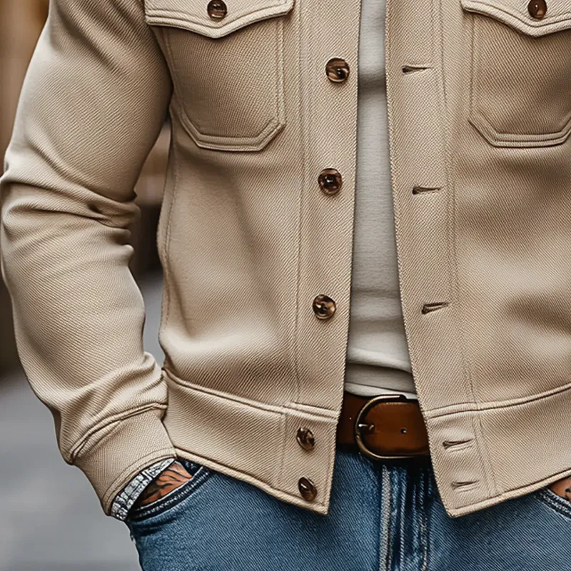 Men's Solid Color Twill Collared Cotton Blend Button Jacket MTA2072K1X sold by Manly product image thumbnail 3