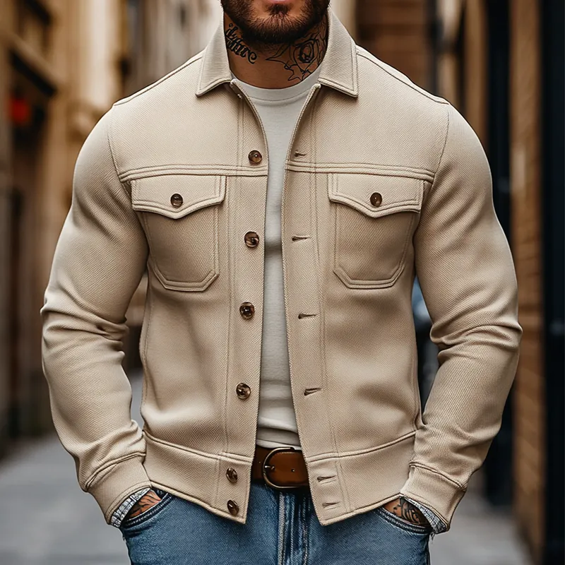 Men's Solid Color Twill Collared Cotton Blend Button Jacket MTA2072K1X sold by Manly product image thumbnail 5