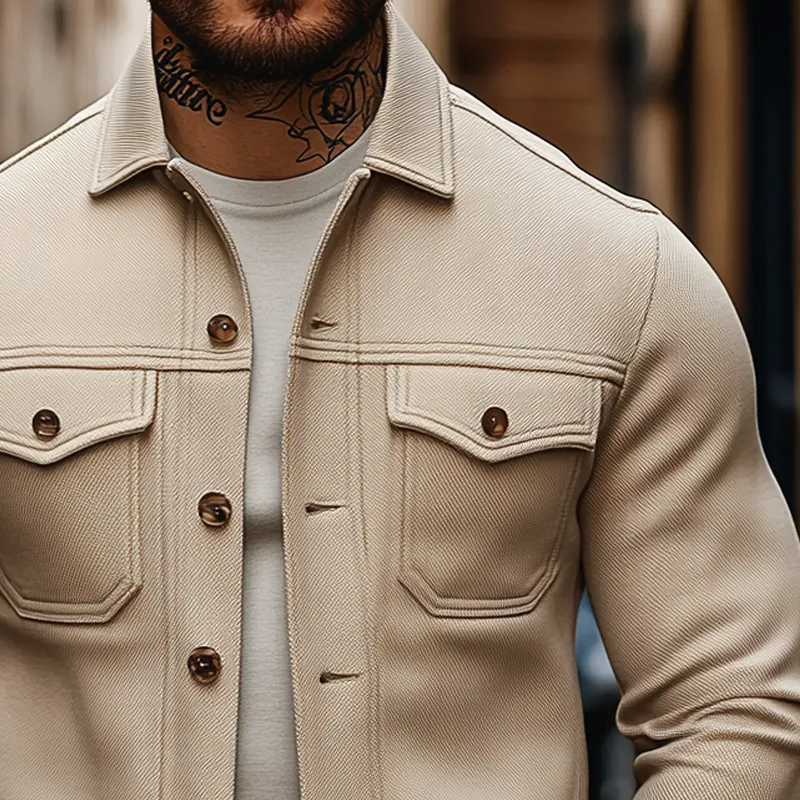 Men's Solid Color Twill Collared Cotton Blend Button Jacket MTA2072K1X sold by Manly product image thumbnail 2