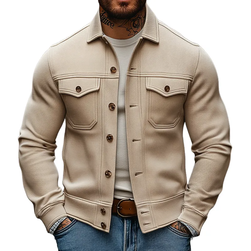 Men's Solid Color Twill Collared Cotton Blend Button Jacket MTA2072K1X sold by Manly