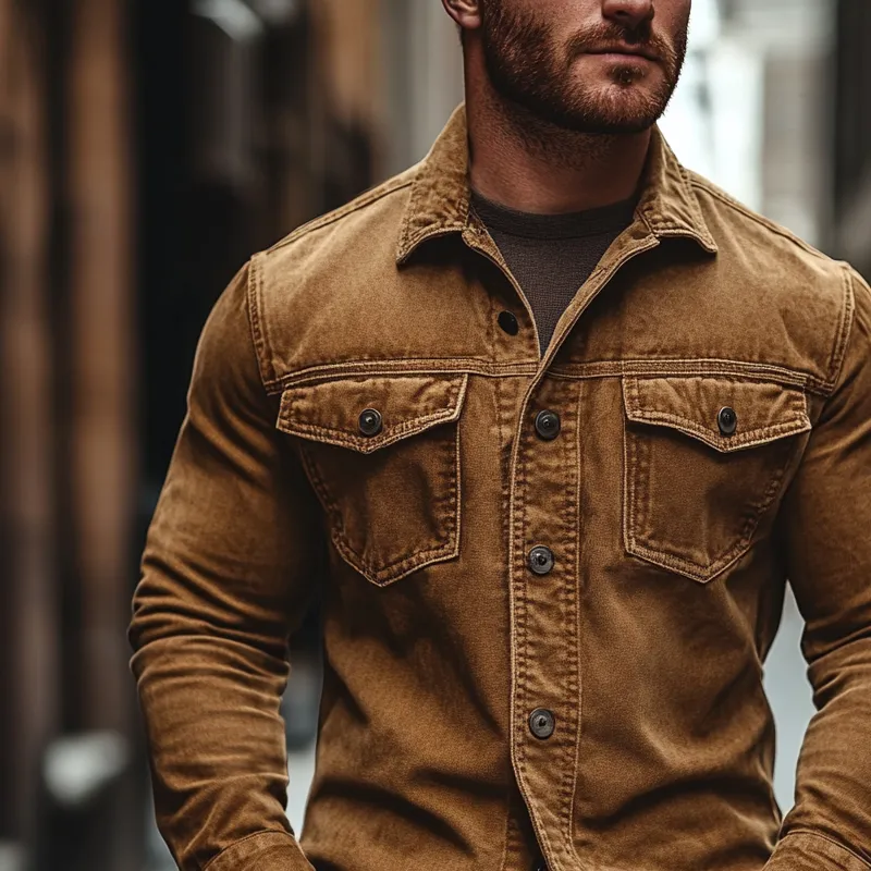 Men's Retro Washed Collar Denim Long-Sleeve Shirt MTA2034K0X sold by Manly product image thumbnail 2