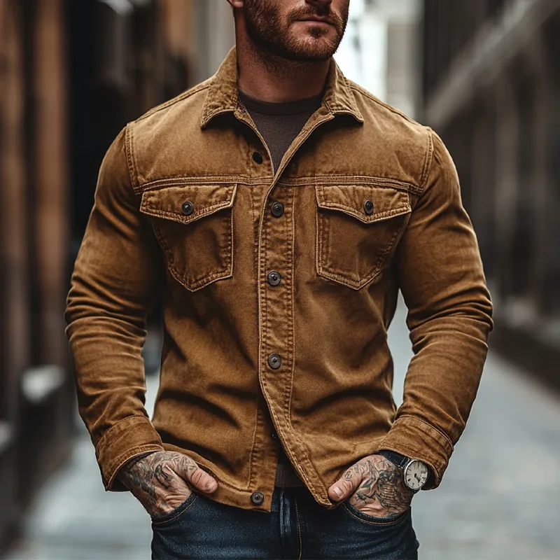 Men's Retro Washed Collar Denim Long-Sleeve Shirt MTA2034K0X sold by Manly product image thumbnail 4