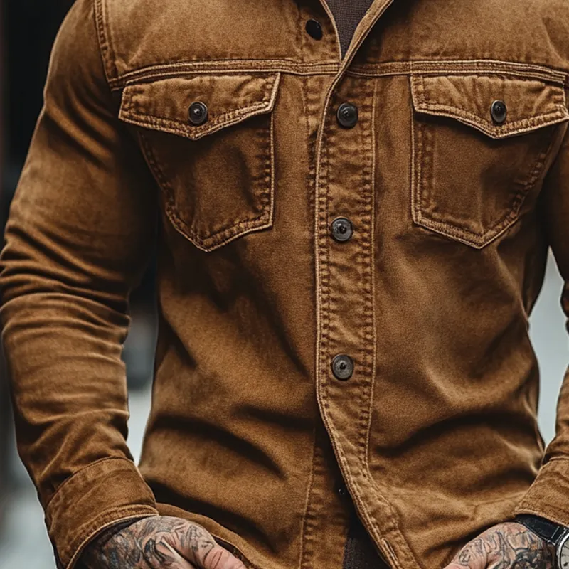 Men's Retro Washed Collar Denim Long-Sleeve Shirt MTA2034K0X sold by Manly product image thumbnail 3