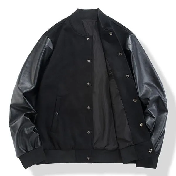 Men's Wool Leather Panel Casual Baseball Jacket 08101399M sold by Manly product image thumbnail 2