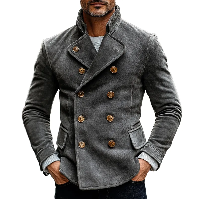 Men's Solid Color Double-breasted Faux Suede Blazer MTA2012K0X sold by Manly