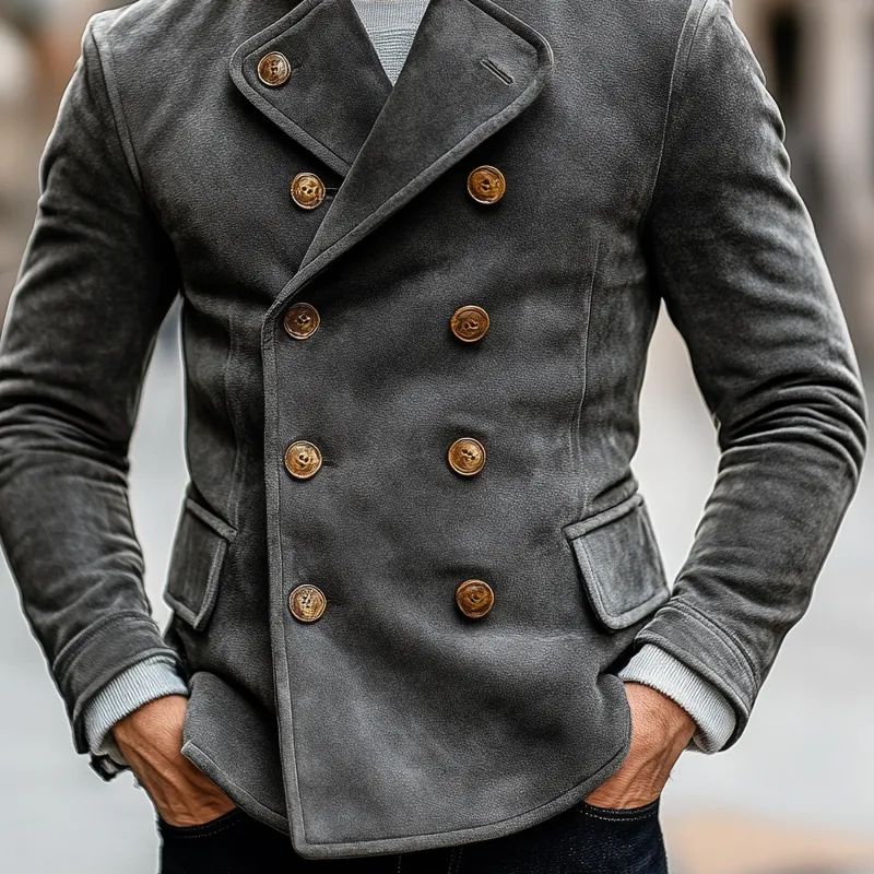 Men's Solid Color Double-breasted Faux Suede Blazer MTA2012K0X sold by Manly product image thumbnail 4