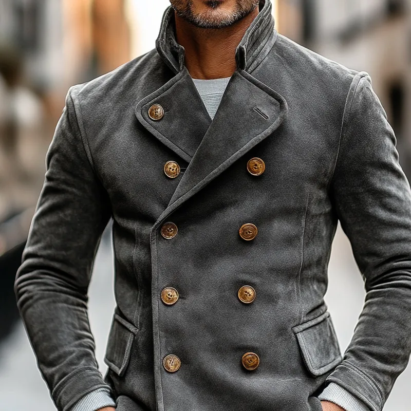 Men's Solid Color Double-breasted Faux Suede Blazer MTA2012K0X sold by Manly product image thumbnail 3
