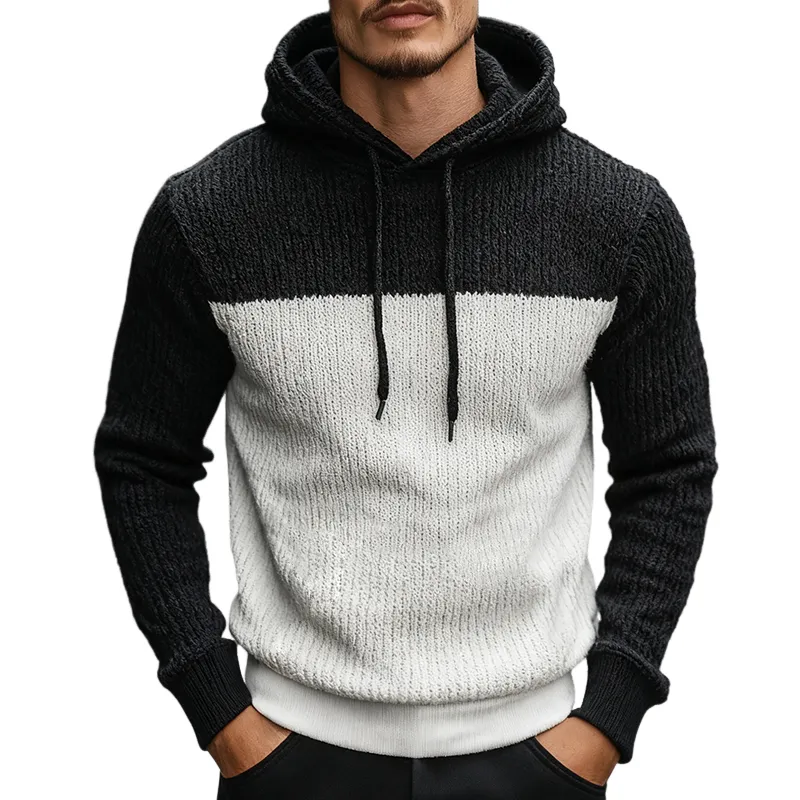 Men's Retro Casual Knitted Color Block Hooded Sweater MTA1850K9TO sold by Manly