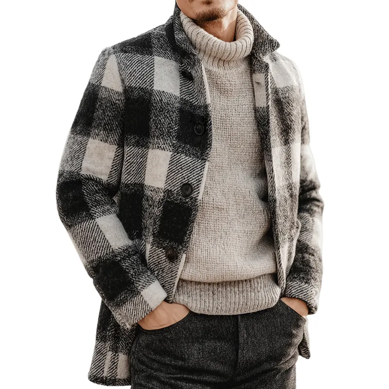 Men's Retro Casual Plaid Print Stand Collar Jacket MTA2022K3TO sold by Manly