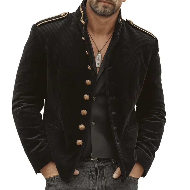 Men's Vintage Corduroy Stand-collar Multi-button Jacket MTA2092K8U sold by Manly