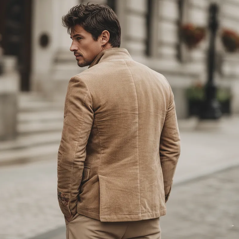 Men's Retro Corduroy Stand Collar Floral Embroidery Double Slit Jacket MTA2094K2U sold by Manly product image thumbnail 5