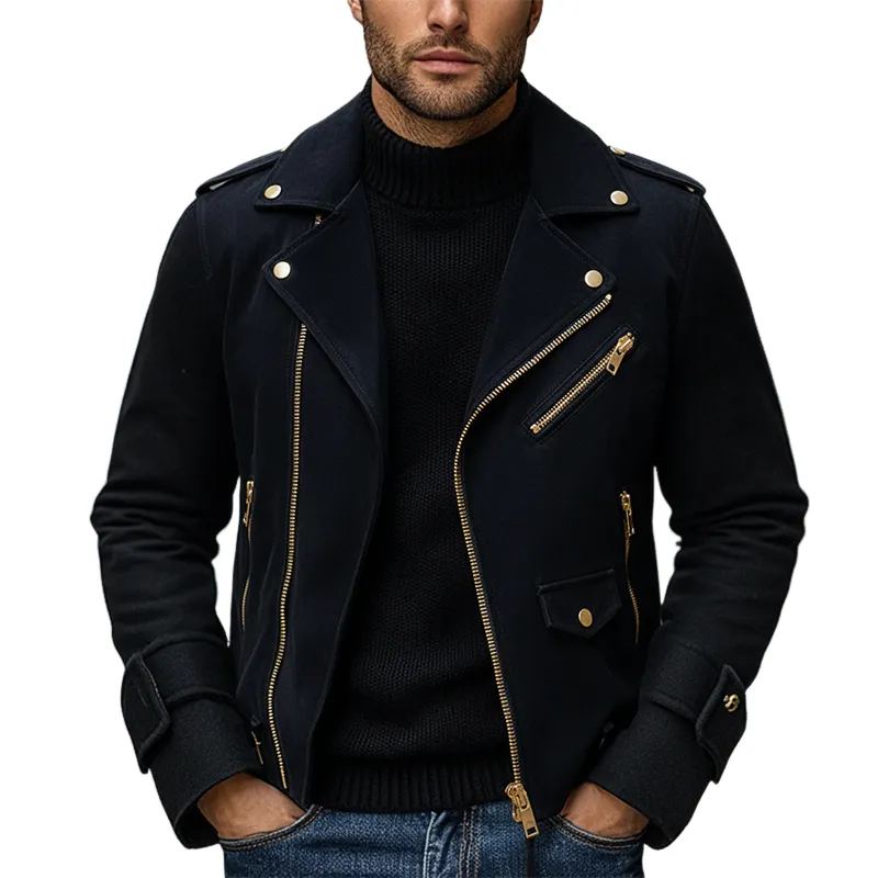 Men's Solid Color Motorcycle Style Lapel Zip-up Slim Fit Jacket MTA1900K8X sold by Manly