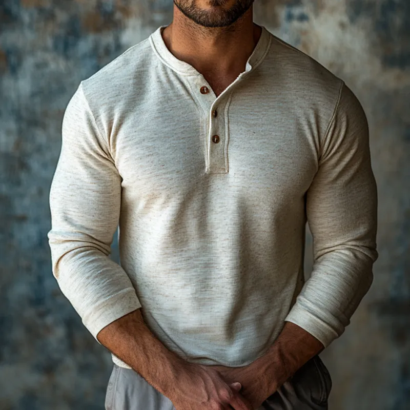 Men's Cotton Blend Long-sleeved Henley Collar T-shirt MTA2008K4X sold by Manly product image thumbnail 2