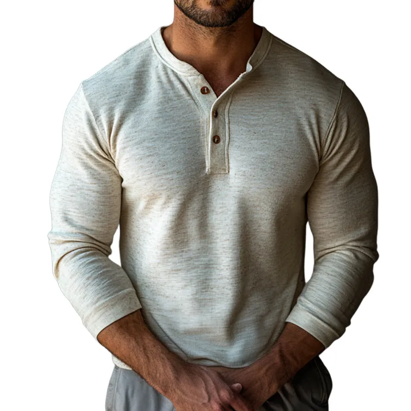 Men's Cotton Blend Long-sleeved Henley Collar T-shirt MTA2008K4X sold by Manly