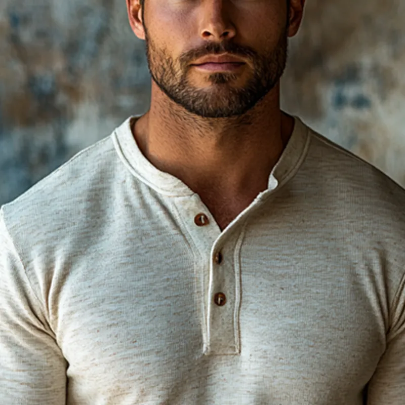 Men's Cotton Blend Long-sleeved Henley Collar T-shirt MTA2008K4X sold by Manly product image thumbnail 3