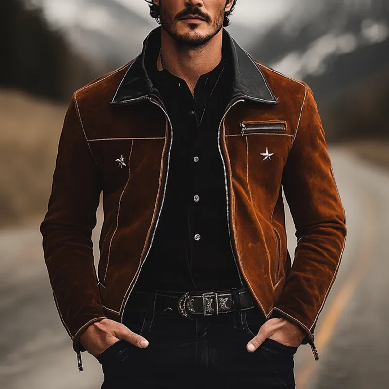 Men's Retro PU Patchwork Faux Suede Embroidered Jacket MTA2015K0X sold by Manly product image thumbnail 2
