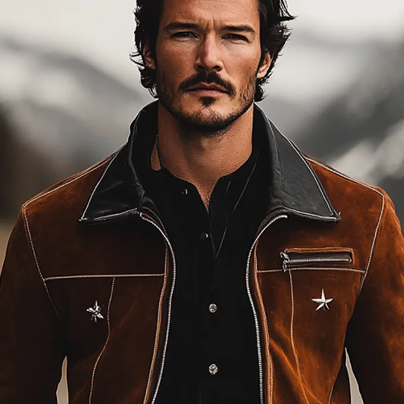 Men's Retro PU Patchwork Faux Suede Embroidered Jacket MTA2015K0X sold by Manly product image thumbnail 3