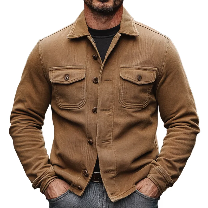 Men's Solid Color Cotton Washed Lapel Jacket MTA2043K7X sold by Manly