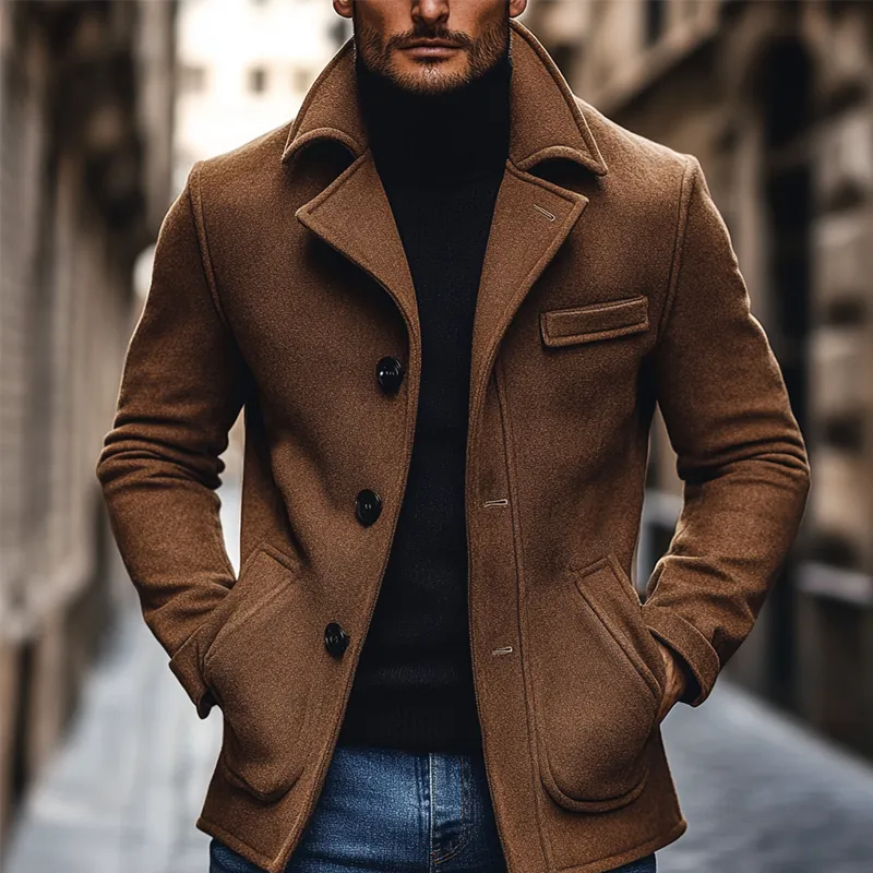 Men's Blended Wool Lapel Button Mid-length Coat MTA2024K1X sold by Manly product image thumbnail 4