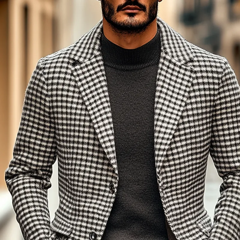 Men's Plaid Jacquard Lapel Button Mid-length Coat MTA2002K3X sold by Manly product image thumbnail 3