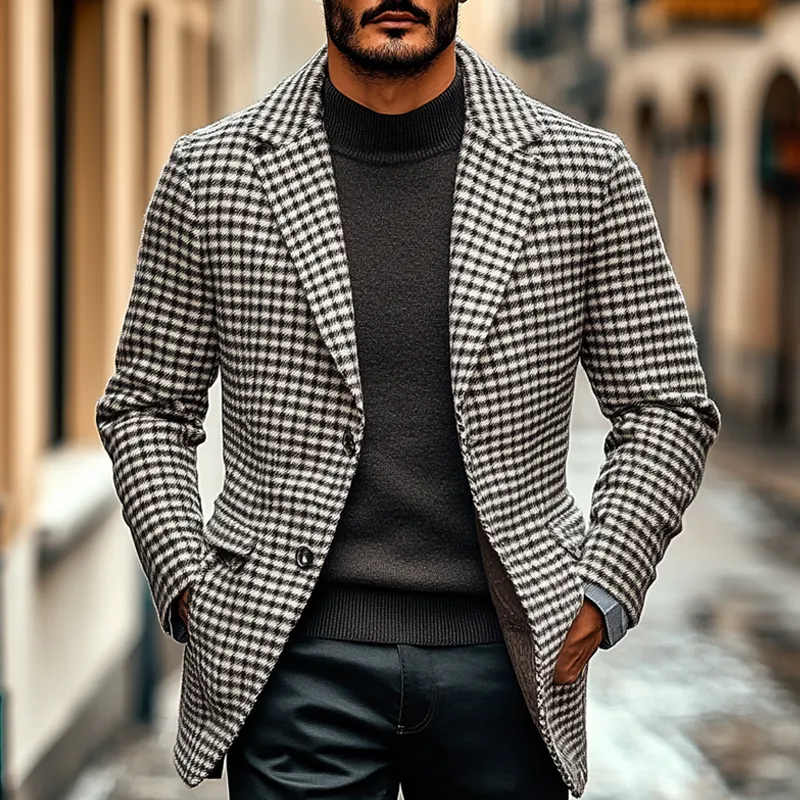 Men's Plaid Jacquard Lapel Button Mid-length Coat MTA2002K3X sold by Manly product image thumbnail 2