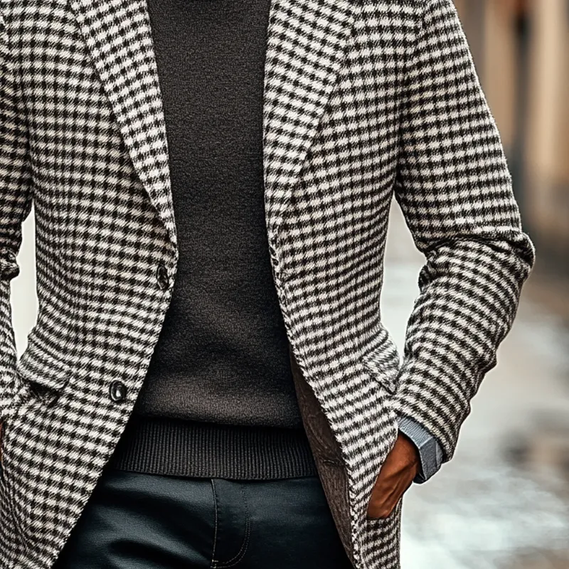 Men's Plaid Jacquard Lapel Button Mid-length Coat MTA2002K3X sold by Manly product image thumbnail 4