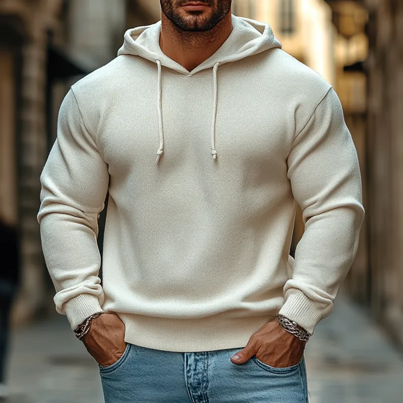 Men's Knitted Solid Color Loose-fitting Hoodie MTA2052K6X sold by Manly product image thumbnail 4