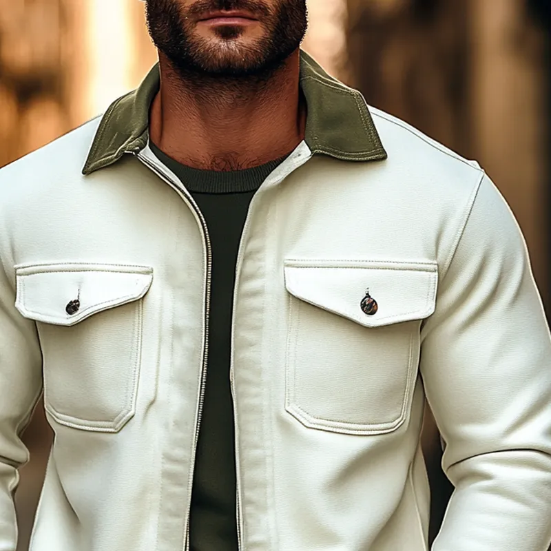 Men's Cotton Color-block Washed Lapel Jacket MTA2094K1X sold by Manly product image thumbnail 2