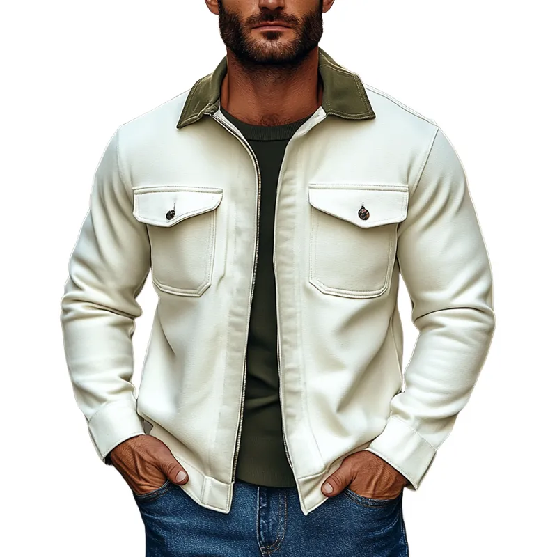 Men's Cotton Color-block Washed Lapel Jacket MTA2094K1X sold by Manly