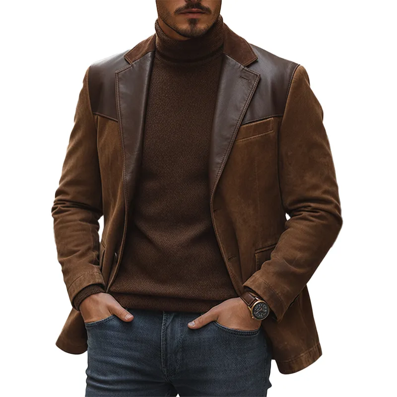 Men's Winter Retro Faux Suede PU Patchwork Button Jacket MTA2002K6P sold by Manly