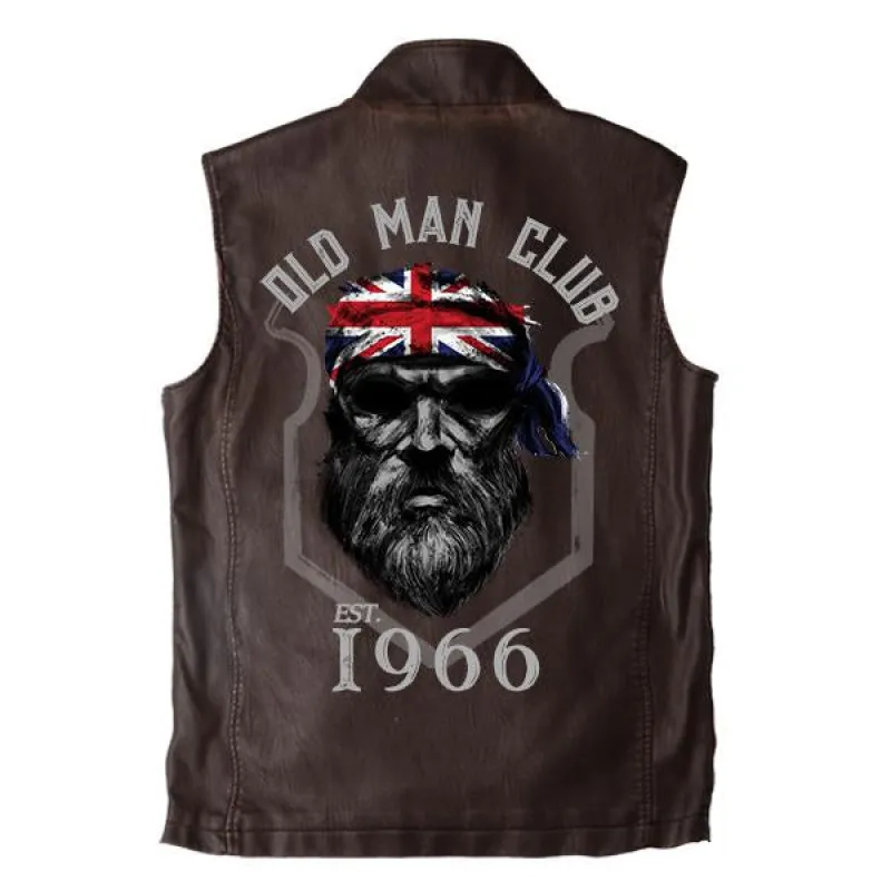 U.K. 1966 Old Man's Club Printed Leather Vest sold by Manly