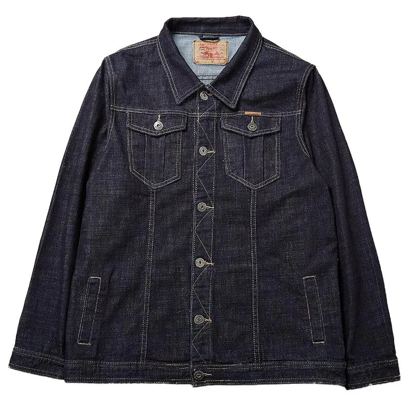 Men's Vintage Solid Lapel Denim Jacket 90307174Y sold by Manly