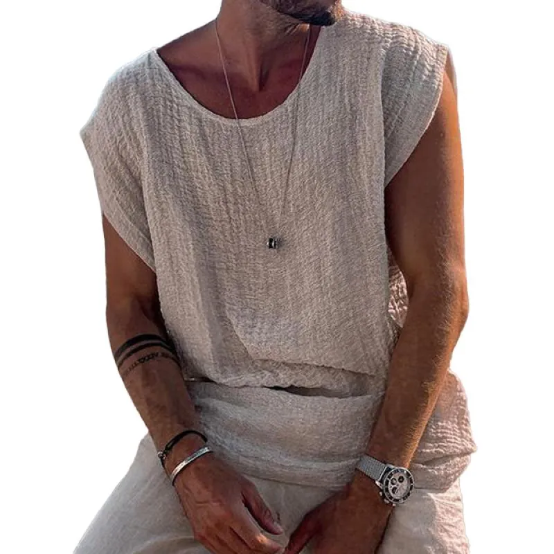 Men's Casual Solid Color Loose Round Neck Tank Top 35575042M sold by Manly