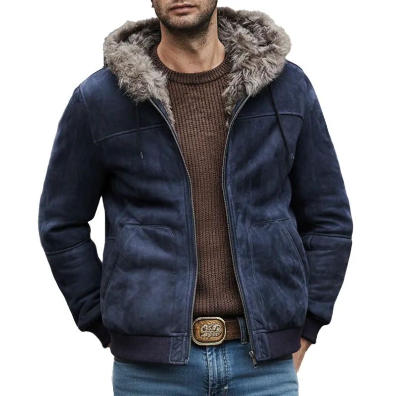 Men's Winter Retro Faux Suede Lined Hooded Zip-Up Jacket MTA2402K2P sold by Manly